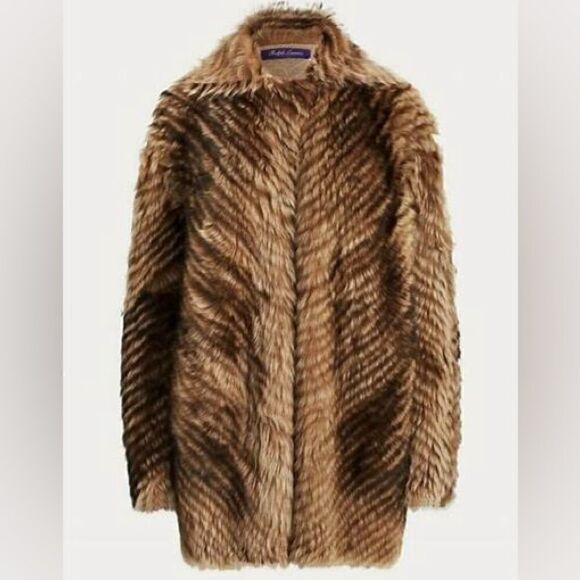 Ralph Lauren Collection * Pre-Fall '19 Toffee Lamb Shearling Chevron Knit Coat - Picture 5 of 16